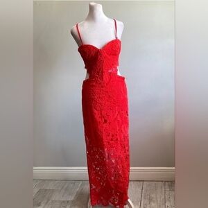 Chic Strapless Red Lace Dress